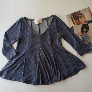 Puella pleated peplum tee shirt swing v neck tee